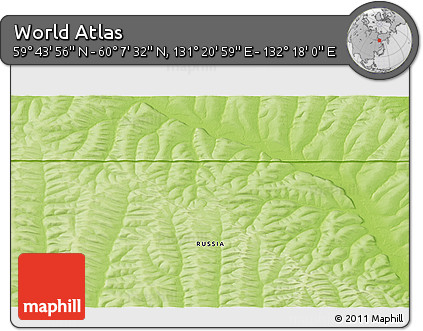 Physical 3D Map of the Area around 59° 55' 44" N, 131° 49' 29" E