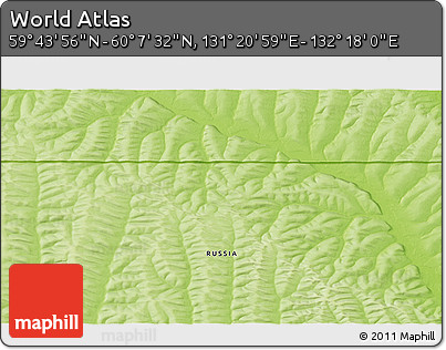 Physical 3D Map of the Area around 59° 55' 44" N, 131° 49' 29" E