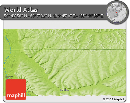 Physical 3D Map of the Area around 59° 55' 44" N, 135° 13' 29" E