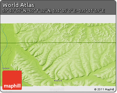 Physical 3D Map of the Area around 59° 55' 44" N, 135° 13' 29" E
