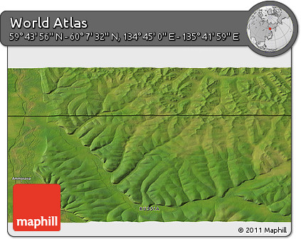 Satellite 3D Map of the Area around 59° 55' 44" N, 135° 13' 29" E