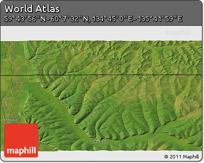 Satellite 3D Map of the Area around 59° 55' 44" N, 135° 13' 29" E