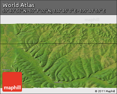 Satellite 3D Map of the Area around 59° 55' 44" N, 135° 13' 29" E