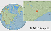 Savanna Style Location Map of the area around 59° 55' 44" N, 137° 46' 30" E, hill shading