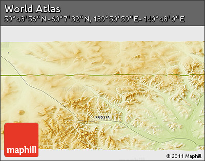 Physical 3D Map of the Area around 59° 55' 44" N, 140° 19' 29" E
