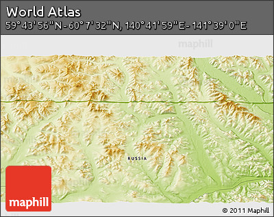Physical 3D Map of the Area around 59° 55' 44" N, 141° 10' 30" E