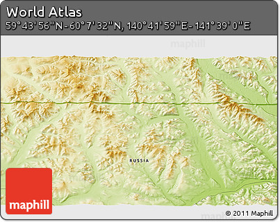 Physical 3D Map of the Area around 59° 55' 44" N, 141° 10' 30" E