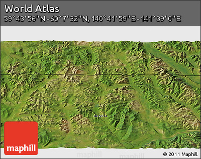 Satellite 3D Map of the Area around 59° 55' 44" N, 141° 10' 30" E