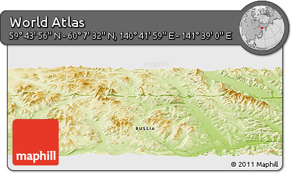 Physical Panoramic Map of the Area around 59° 55' 44" N, 141° 10' 30" E