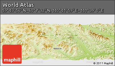 Physical Panoramic Map of the Area around 59° 55' 44" N, 141° 10' 30" E