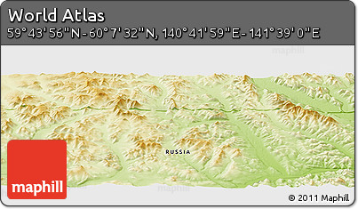 Physical Panoramic Map of the Area around 59° 55' 44" N, 141° 10' 30" E