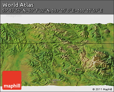 Satellite 3D Map of the Area around 59° 55' 44" N, 143° 43' 29" E