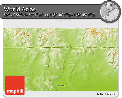 Physical 3D Map of the Area around 59° 55' 44" N, 146° 16' 30" E