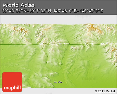 Physical 3D Map of the Area around 59° 55' 44" N, 146° 16' 30" E