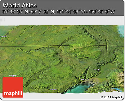 Satellite 3D Map of the Area around 59° 55' 44" N, 151° 13' 29" W