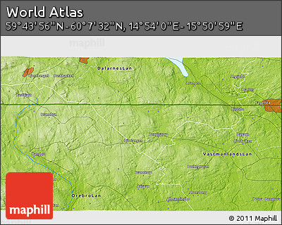 Physical 3D Map of the Area around 59° 55' 44" N, 15° 22' 30" E