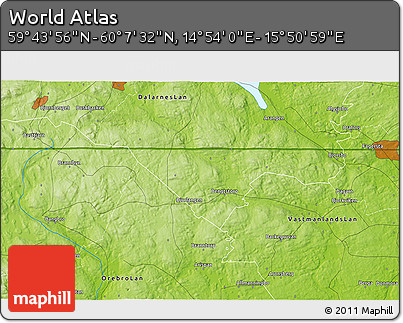 Physical 3D Map of the Area around 59° 55' 44" N, 15° 22' 30" E