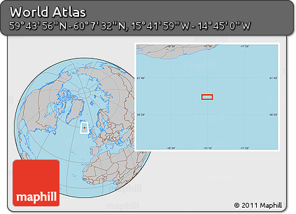 Gray Location Map of the Area around 59° 55' 44" N, 15° 13' 29" W