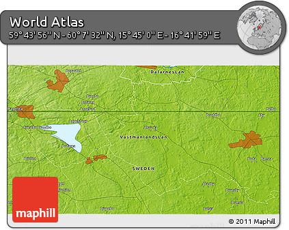 Physical 3D Map of the Area around 59° 55' 44" N, 16° 13' 30" E