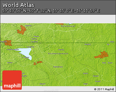 Physical 3D Map of the Area around 59° 55' 44" N, 16° 13' 30" E