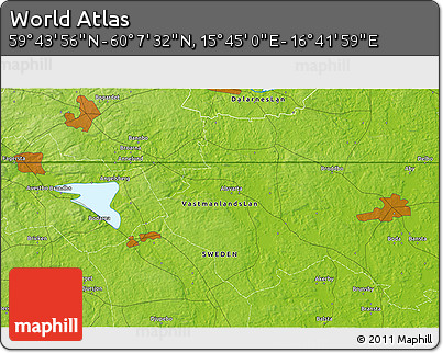 Physical 3D Map of the Area around 59° 55' 44" N, 16° 13' 30" E