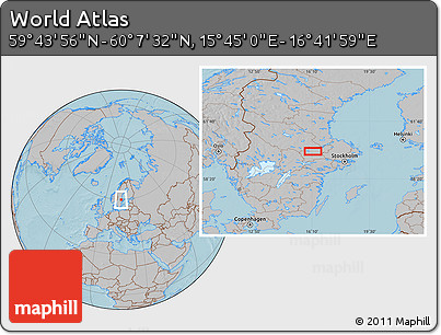 Gray Location Map of the Area around 59° 55' 44" N, 16° 13' 30" E, hill shading