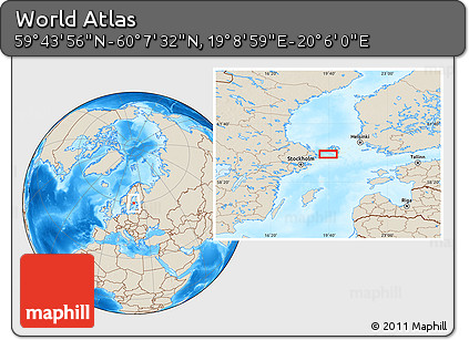 Shaded Relief Location Map of the Area around 59° 55' 44" N, 19° 37' 30" E