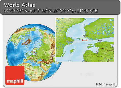 Physical Location Map of the Area around 59° 55' 44" N, 21° 19' 30" E