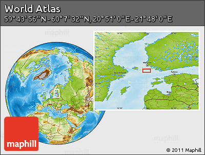Physical Location Map of the Area around 59° 55' 44" N, 21° 19' 30" E
