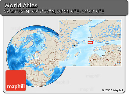 Shaded Relief Location Map of the Area around 59° 55' 44" N, 21° 19' 30" E