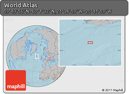 Gray Location Map of the Area around 59° 55' 44" N, 21° 10' 29" W, hill shading