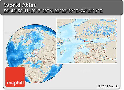 Shaded Relief Location Map of the Area around 59° 55' 44" N, 23° 52' 30" E