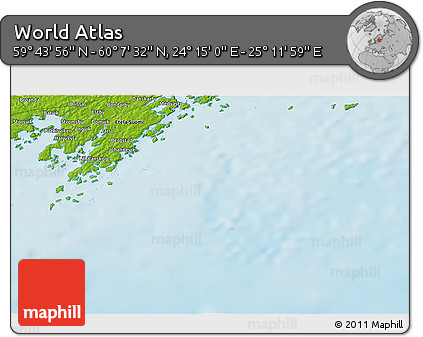 Physical 3D Map of the Area around 59° 55' 44" N, 24° 43' 30" E