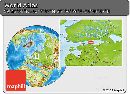 Physical Location Map of the Area around 59° 55' 44" N, 26° 25' 29" E