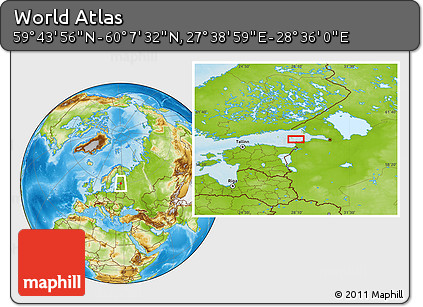 Physical Location Map of the Area around 59° 55' 44" N, 28° 7' 30" E