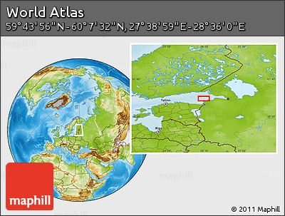 Physical Location Map of the Area around 59° 55' 44" N, 28° 7' 30" E