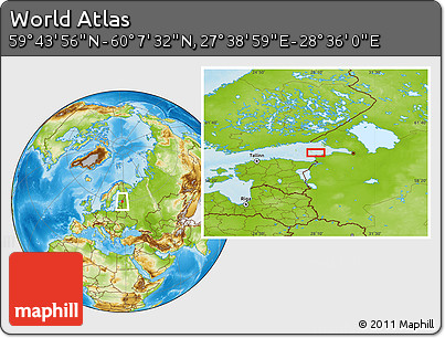 Physical Location Map of the Area around 59° 55' 44" N, 28° 7' 30" E