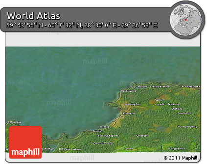 Satellite 3D Map of the Area around 59° 55' 44" N, 28° 58' 30" E