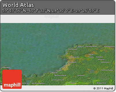 Satellite 3D Map of the Area around 59° 55' 44" N, 28° 58' 30" E