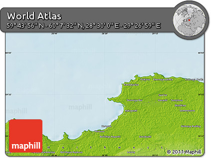 Physical Map of the Area around 59° 55' 44" N, 28° 58' 30" E