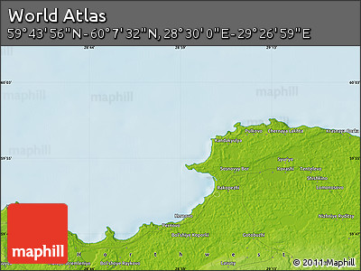 Physical Map of the Area around 59° 55' 44" N, 28° 58' 30" E
