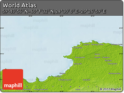 Physical Map of the Area around 59° 55' 44" N, 28° 58' 30" E