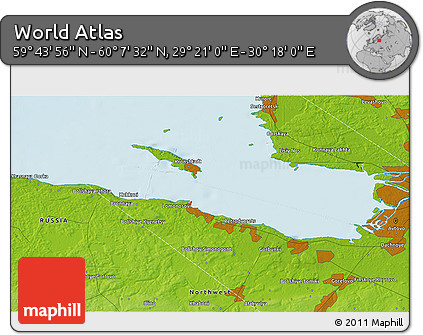 Physical 3D Map of the Area around 59° 55' 44" N, 29° 49' 30" E