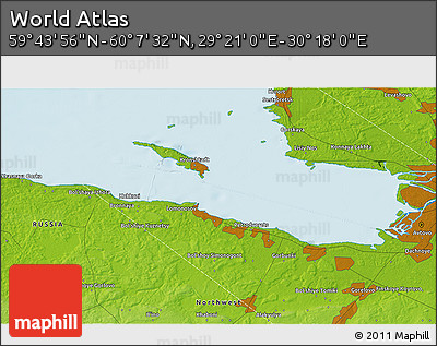 Physical 3D Map of the Area around 59° 55' 44" N, 29° 49' 30" E