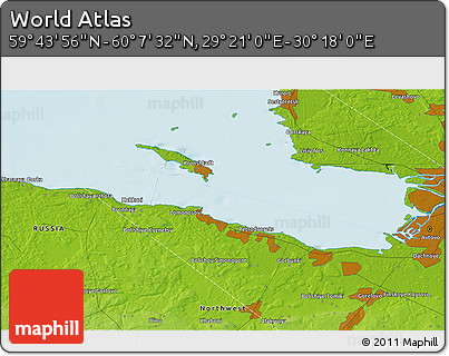 Physical 3D Map of the Area around 59° 55' 44" N, 29° 49' 30" E