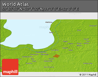 Physical 3D Map of the Area around 59° 55' 44" N, 31° 31' 29" E