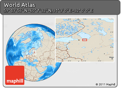 Shaded Relief Location Map of the Area around 59° 55' 44" N, 31° 31' 29" E