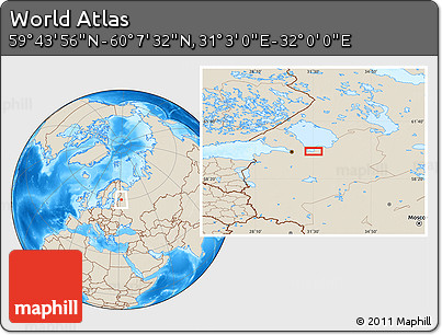 Shaded Relief Location Map of the Area around 59° 55' 44" N, 31° 31' 29" E