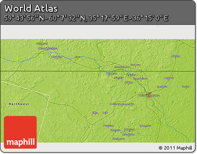 Physical 3D Map of the Area around 59° 55' 44" N, 35° 46' 29" E