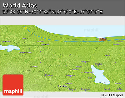 Physical 3D Map of the Area around 59° 55' 44" N, 37° 28' 30" E